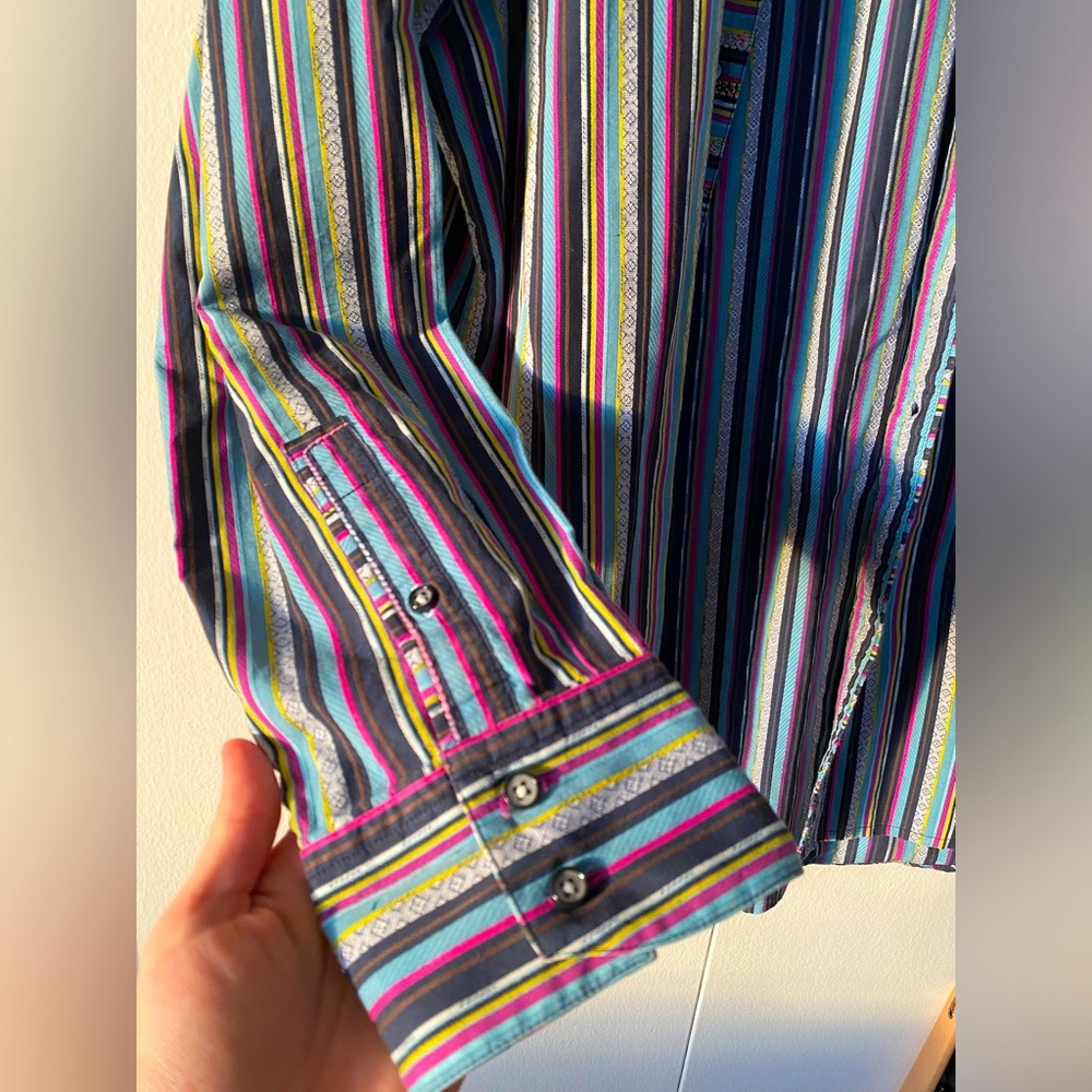 Robert Graham Multicolor Stripe Button Up Long Sleeve Cotton Shirt 2XLT